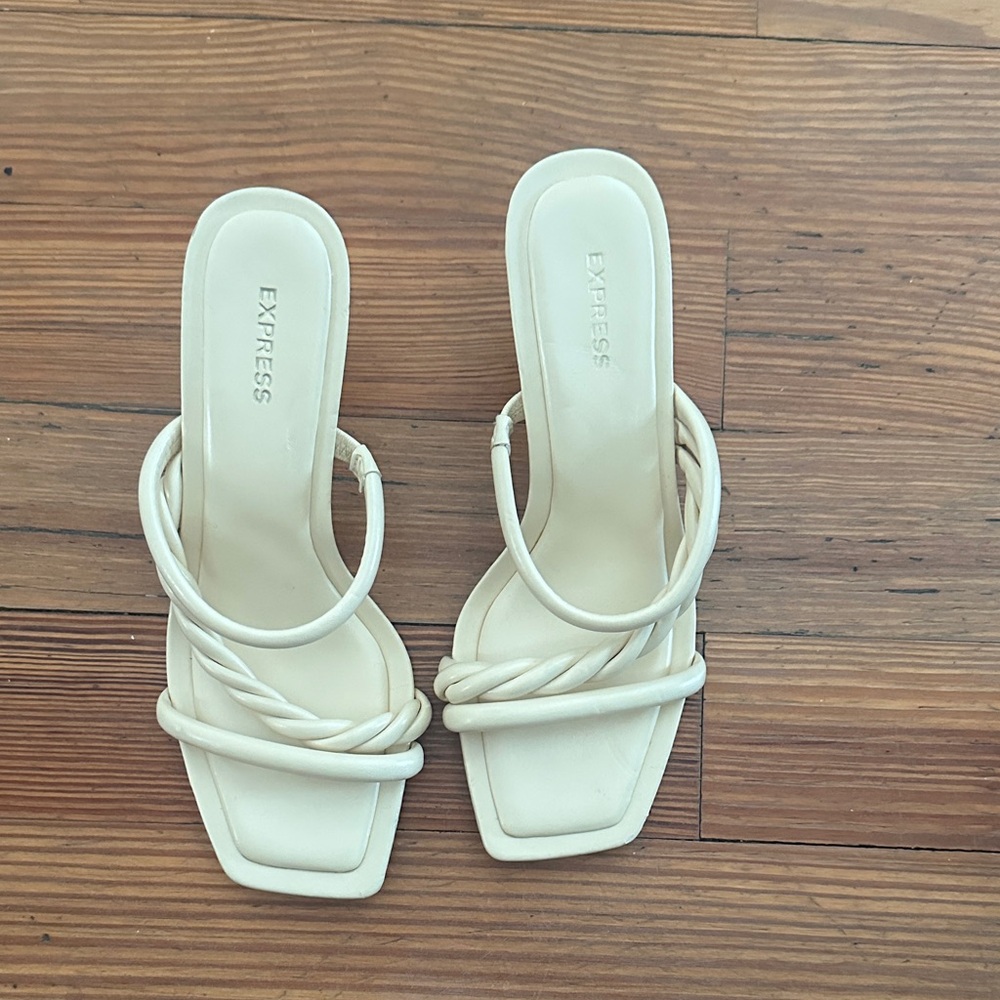 Express Cream Twisted-Strap Square-Toe Slide Sandals